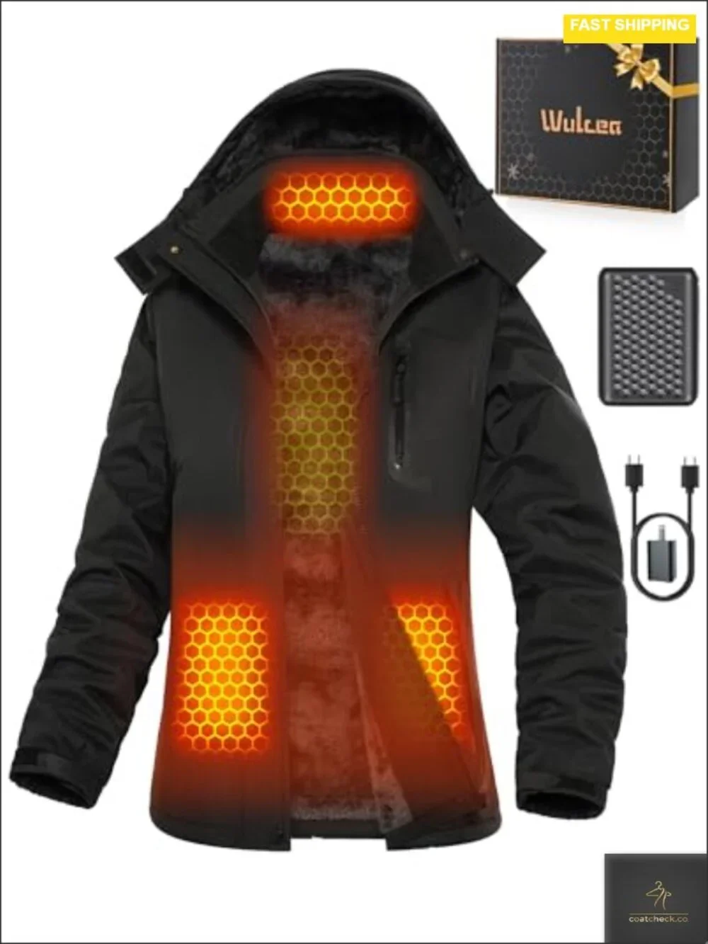 Wulcea Graphene Heated Jacket Women Fur Lined Battery Pack Winter
